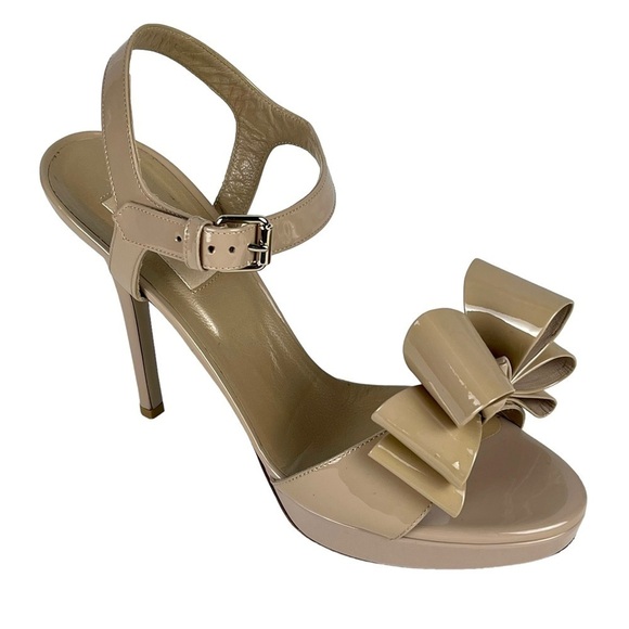 VALENTINO GARAVANI NUDE PLATFORM PATENT LEATHER ANKLE STRAP BOW TOP HEELS - Picture 2 of 15